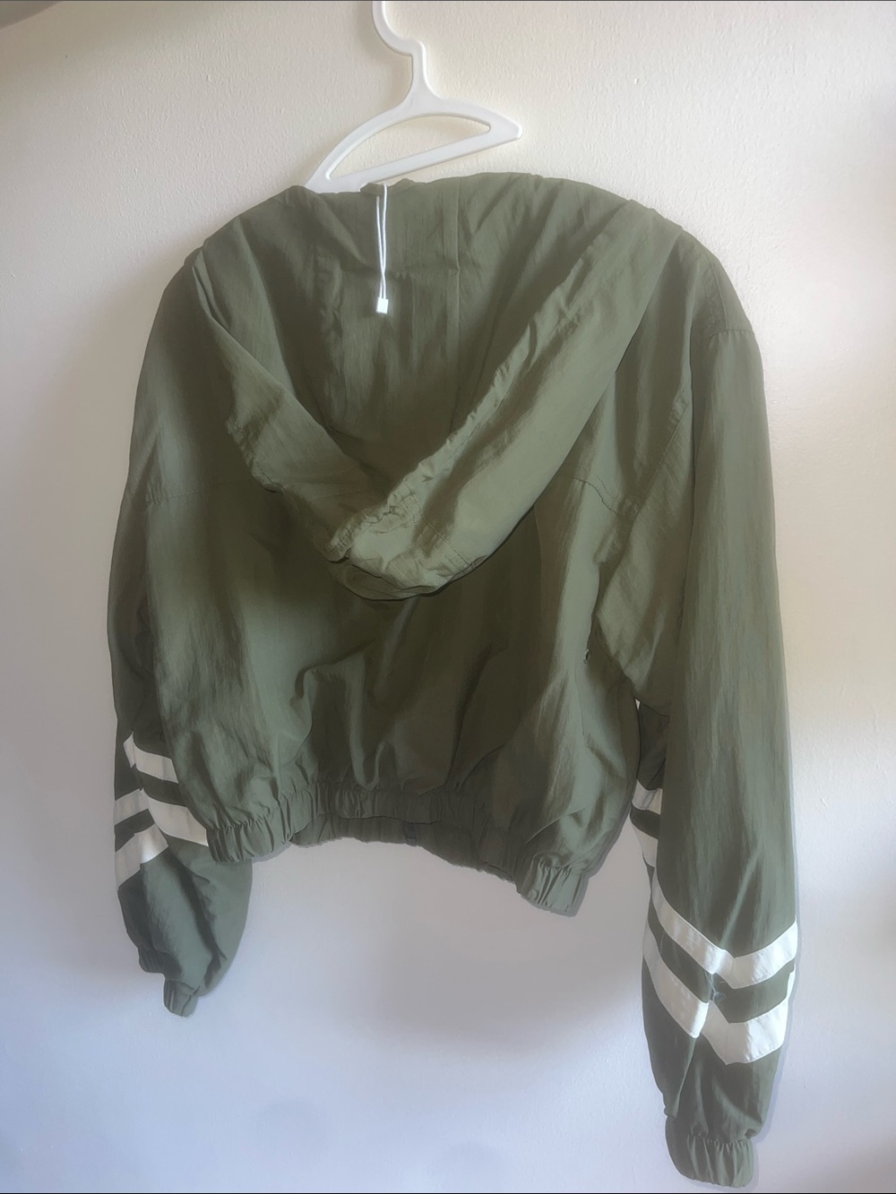Bershka Olive Hooded Track Jacket with White Stripe Detail - Picture 3 of 5